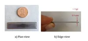 Figure2 Figure 2. The ultra-thin and portless Ti-TGP (50 mm X 8 mm X 0.9 mm).