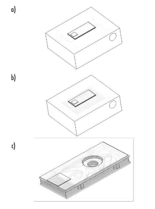 Three illustration showing models used in thermal simulations