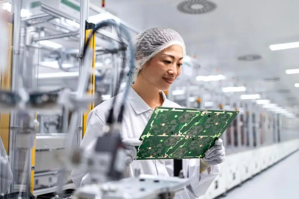 Thermal engineer inspecting PCB