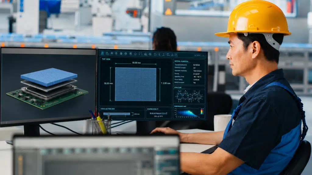 Engineer using CAD to design thermal pads for electronics